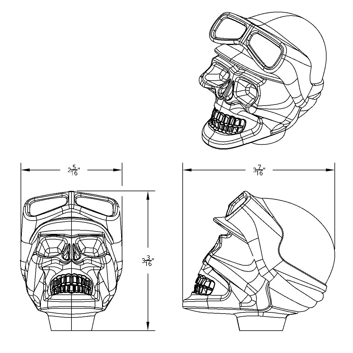 Aluminum Skull Biker 1/2"-13 Thread-On Gearshift Knob - Black (Bulk) - Thumbnail 6