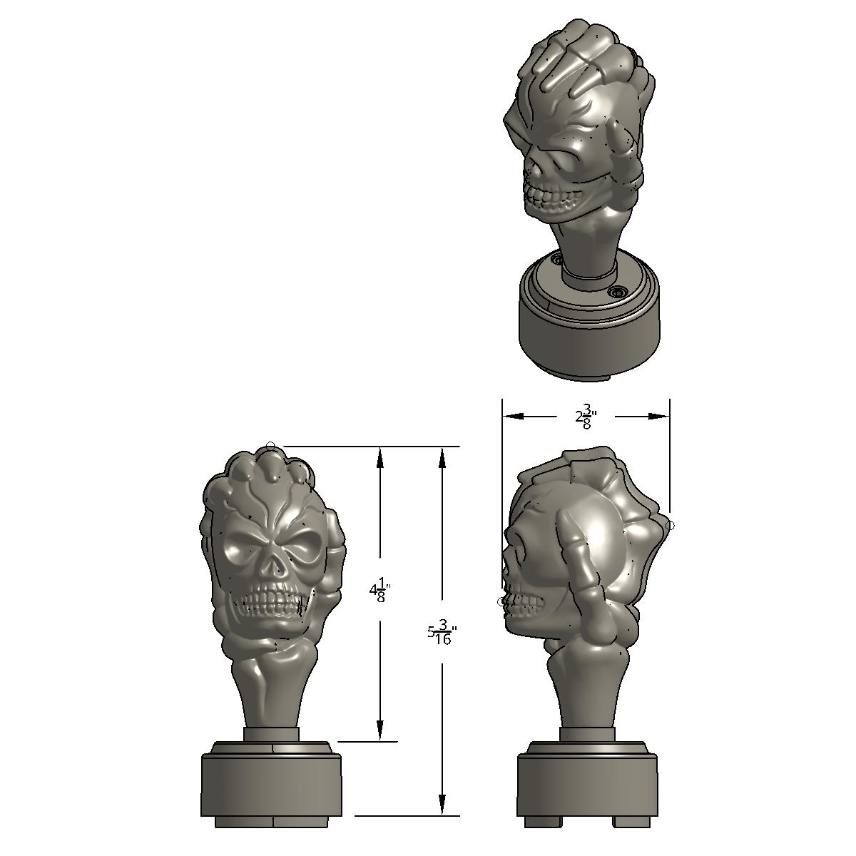 Thread-On Skull Gearshift Knob With 9/10 Speed Adapter - Chrome - Thumbnail 10