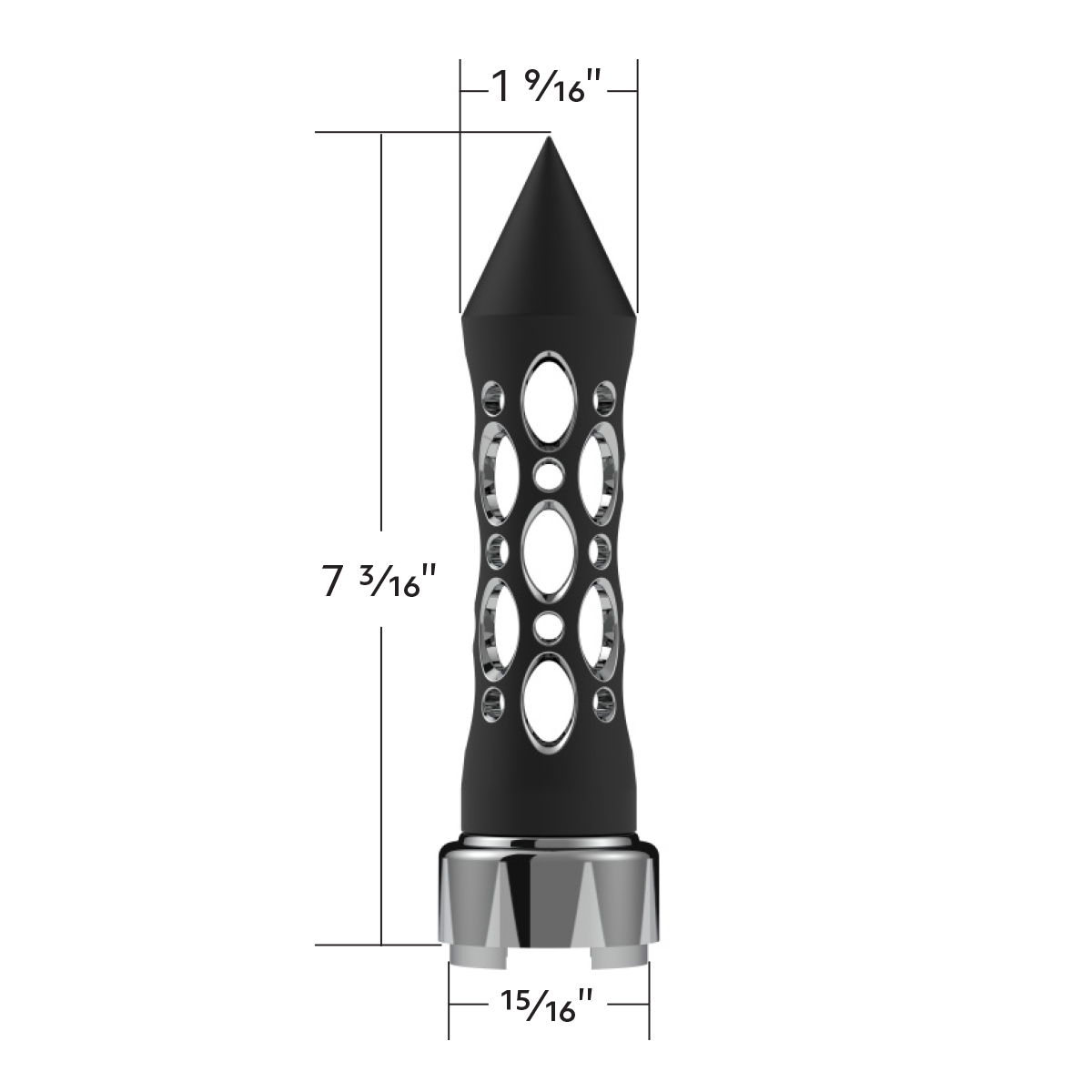 M30X3.5 Thread-On Daytona Style Spike Gearshift Knob With Chrome 9/10 Speed Adapter - Black/Vertical - Thumbnail 5