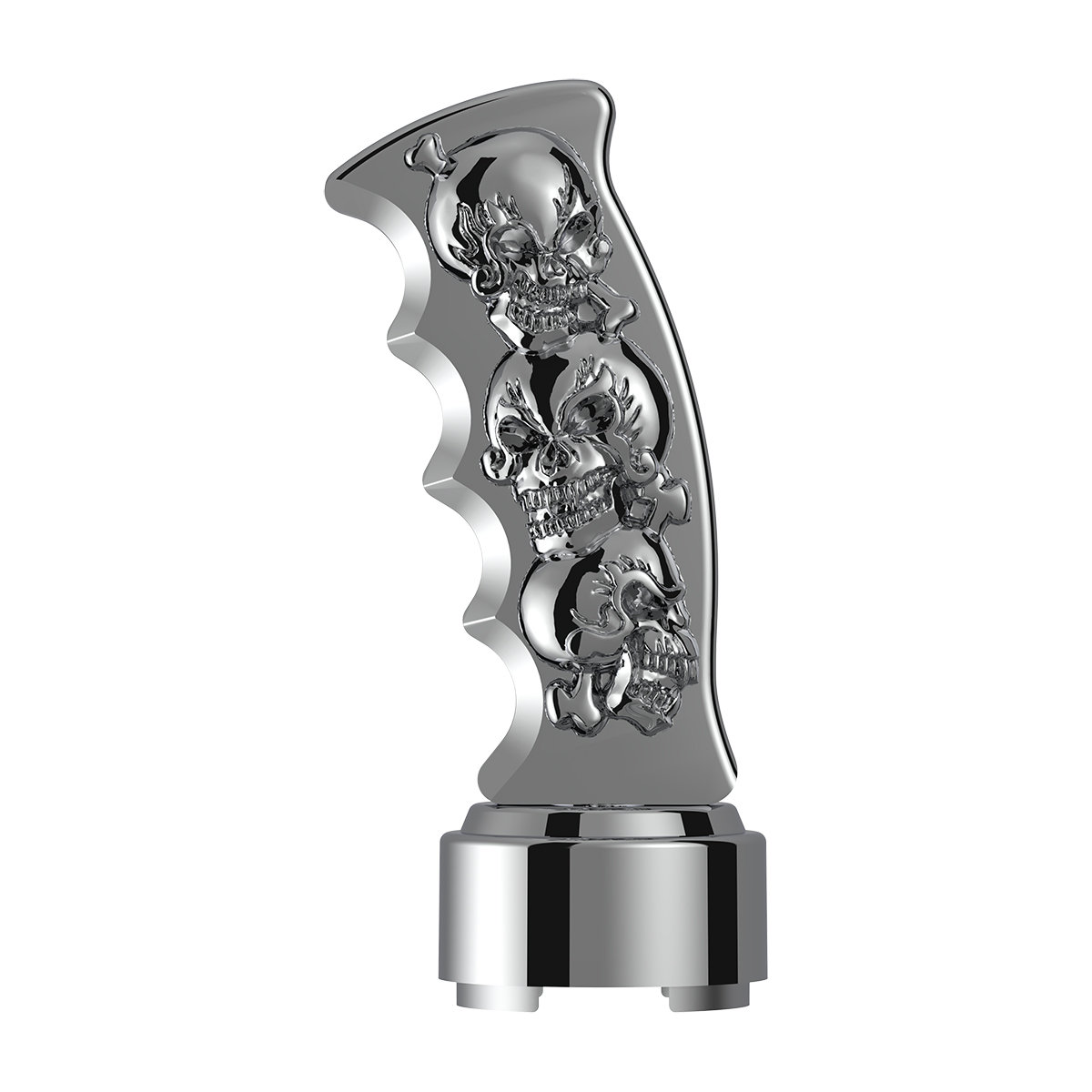 Thread-On Skulls Pistol Grip Gearshift Knob With Chrome 9/10 Speed Adapter - Chrome - Thumbnail 3
