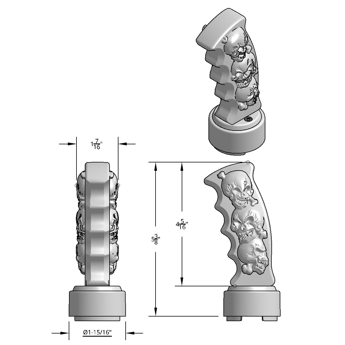 Thread-On Skulls Pistol Grip Gearshift Knob With Chrome 9/10 Speed Adapter - Chrome - Thumbnail 9