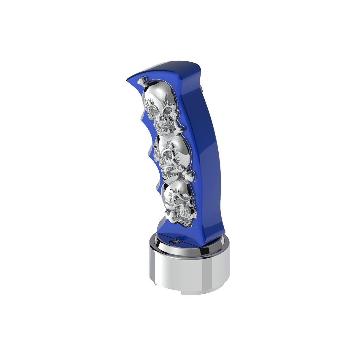 Thread-On Skulls Pistol Grip Gearshift Knob With Chrome 9/10 Speed Adapter - Indigo Blue With Chrome Skulls - Thumbnail 5