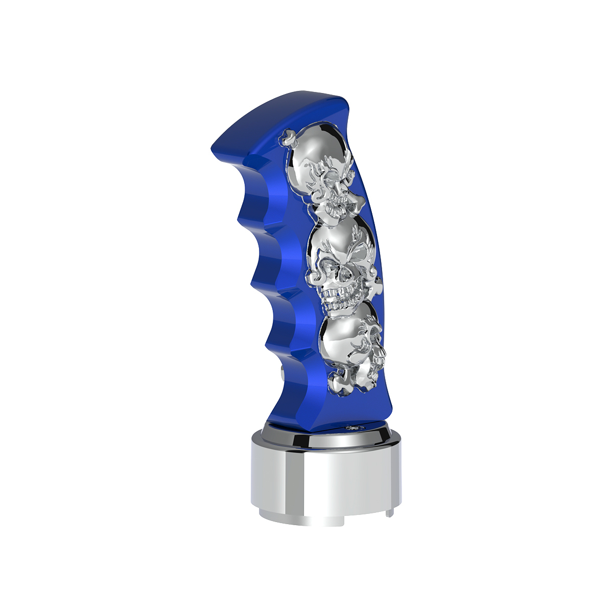 Thread-On Skulls Pistol Grip Gearshift Knob With Chrome 9/10 Speed Adapter - Indigo Blue With Chrome Skulls - Thumbnail 7