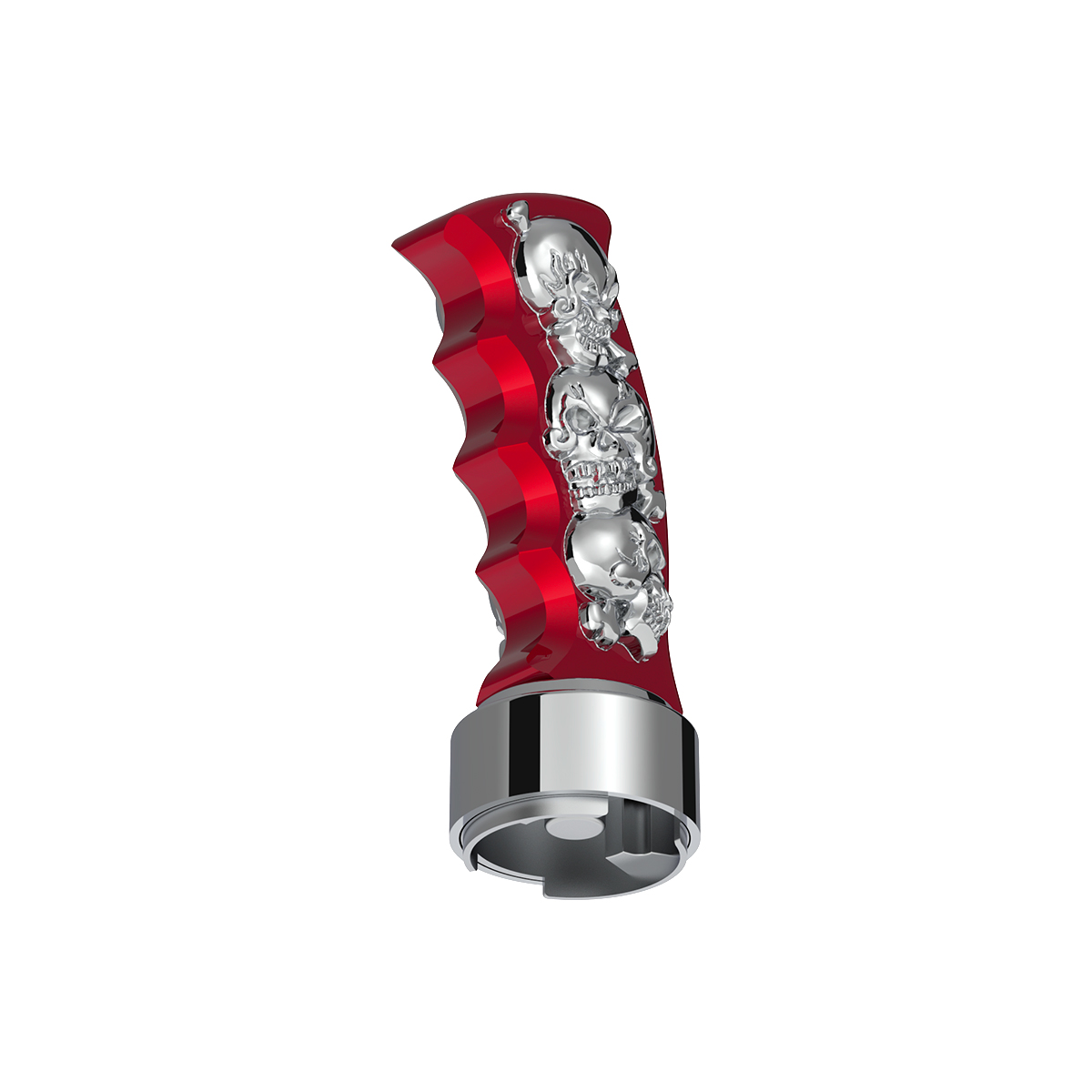 Thread-On Skulls Pistol Grip Gearshift Knob With Chrome 9/10 Speed Adapter - Candy Red With Chrome Skulls - Thumbnail 3