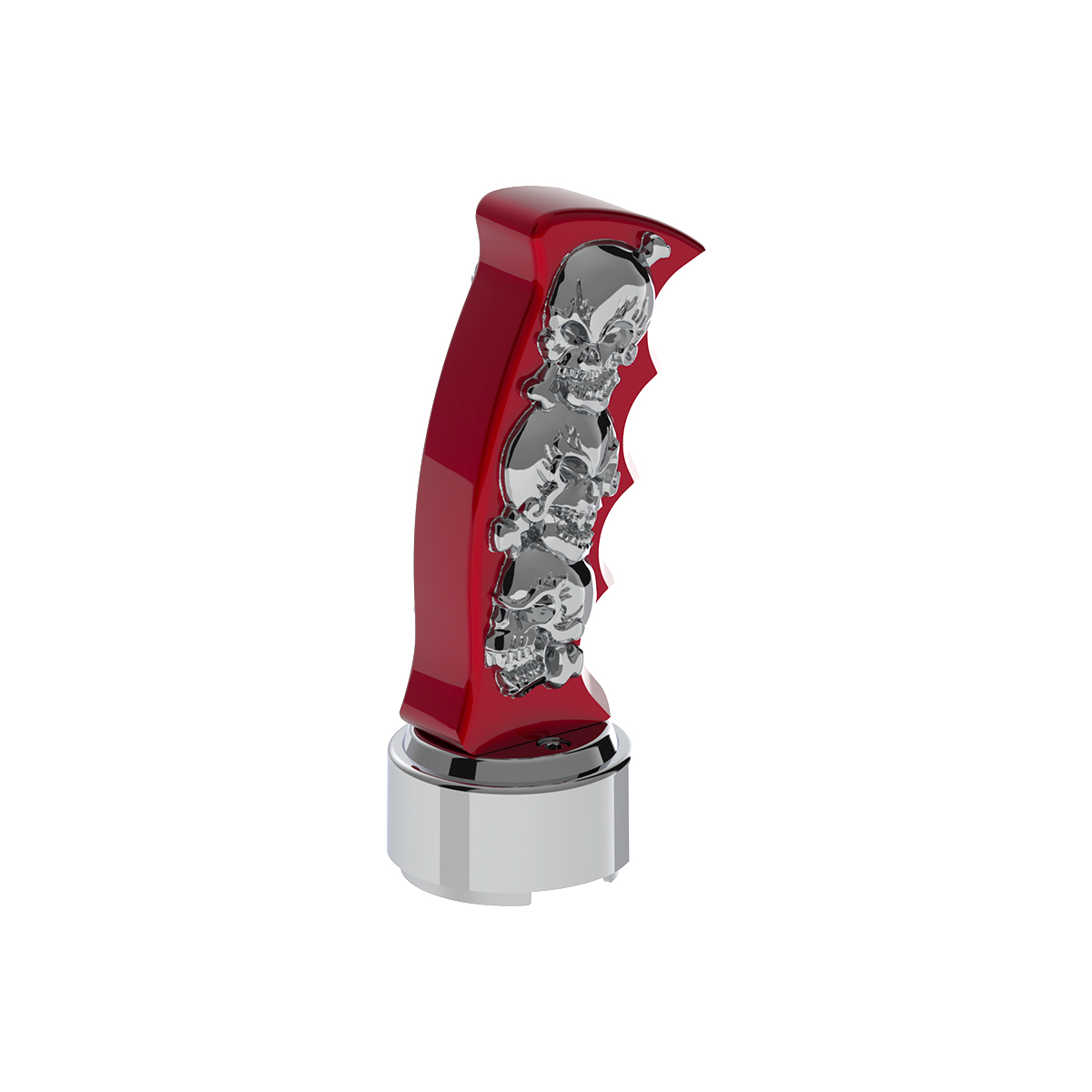 Thread-On Skulls Pistol Grip Gearshift Knob With Chrome 9/10 Speed Adapter - Candy Red With Chrome Skulls - Thumbnail 4