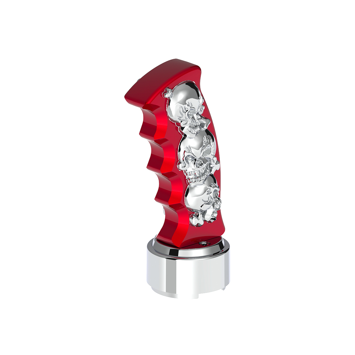 Thread-On Skulls Pistol Grip Gearshift Knob With Chrome 9/10 Speed Adapter - Candy Red With Chrome Skulls - Thumbnail 7