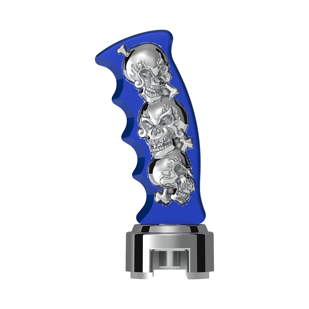 Thread-On Skulls Pistol Grip Gearshift Knob With 13/15/18 Speed Adapter - Indigo Blue/Chrome - Thumbnail 2