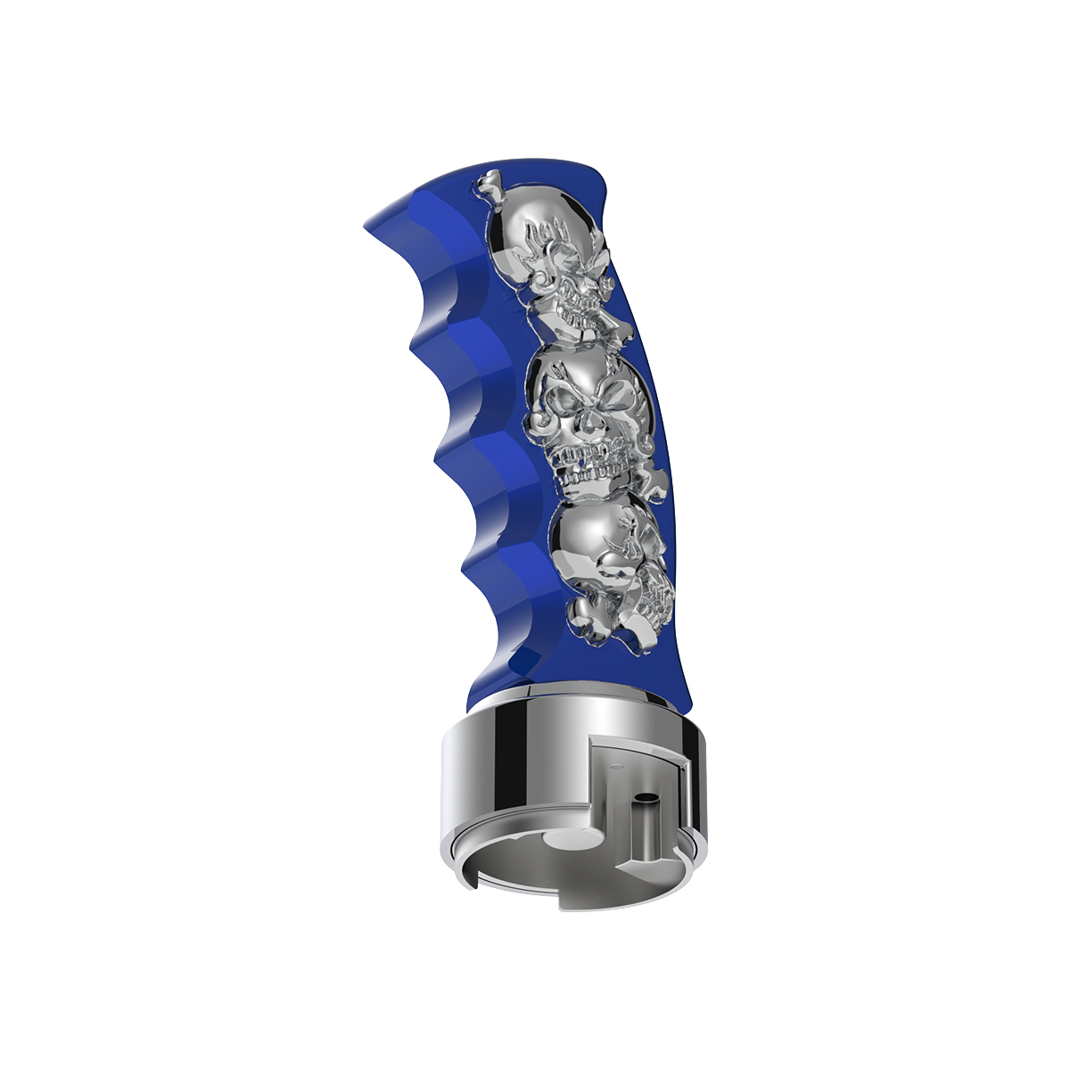 Thread-On Skulls Pistol Grip Gearshift Knob With 13/15/18 Speed Adapter - Indigo Blue/Chrome - Thumbnail 3