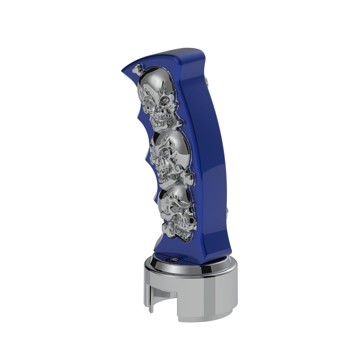 Thread-On Skulls Pistol Grip Gearshift Knob With 13/15/18 Speed Adapter - Indigo Blue/Chrome - Thumbnail 7