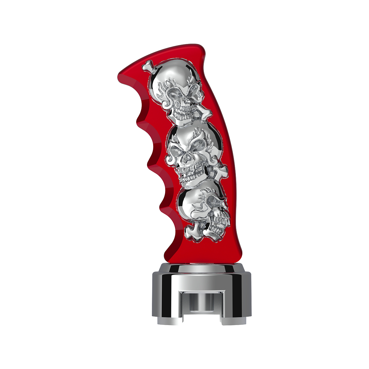 Thread-On Skulls Pistol Grip Gearshift Knob With 13/15/18 Speed Adapter - Candy Red/Chrome - Thumbnail 2