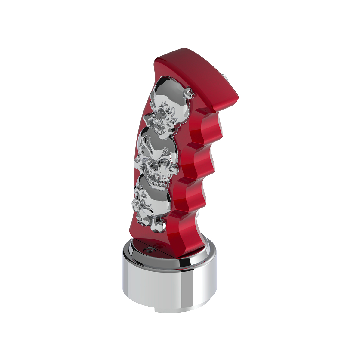 Thread-On Skulls Pistol Grip Gearshift Knob With 13/15/18 Speed Adapter - Candy Red/Chrome - Thumbnail 4