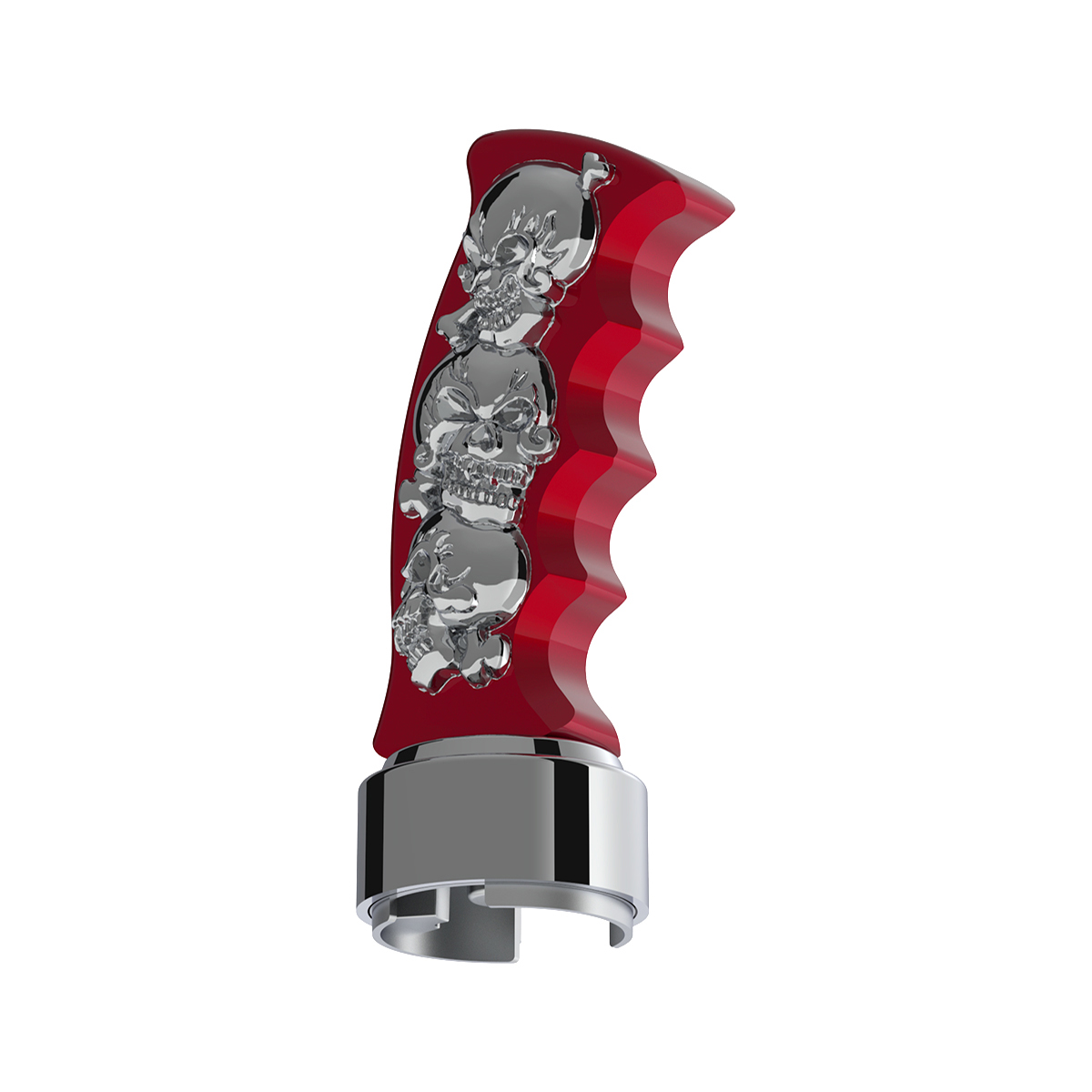 Thread-On Skulls Pistol Grip Gearshift Knob With 13/15/18 Speed Adapter - Candy Red/Chrome - Thumbnail 5