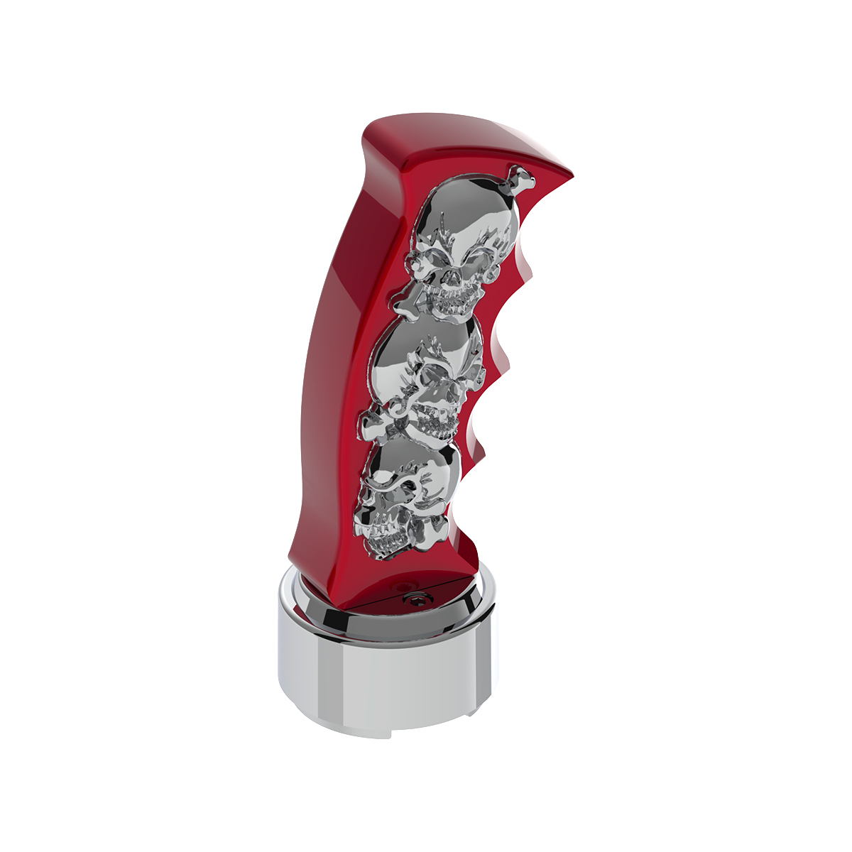 Thread-On Skulls Pistol Grip Gearshift Knob With 13/15/18 Speed Adapter - Candy Red/Chrome - Thumbnail 6