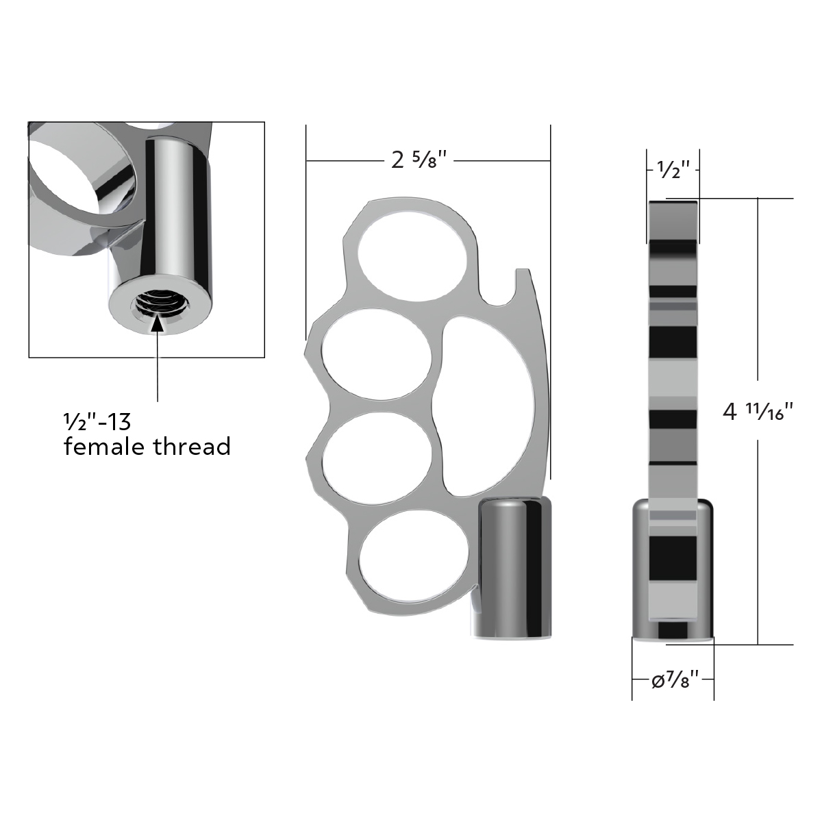 1/2"-13 Thread-On Knuckle Gearshift Knob - Chrome - Thumbnail 8