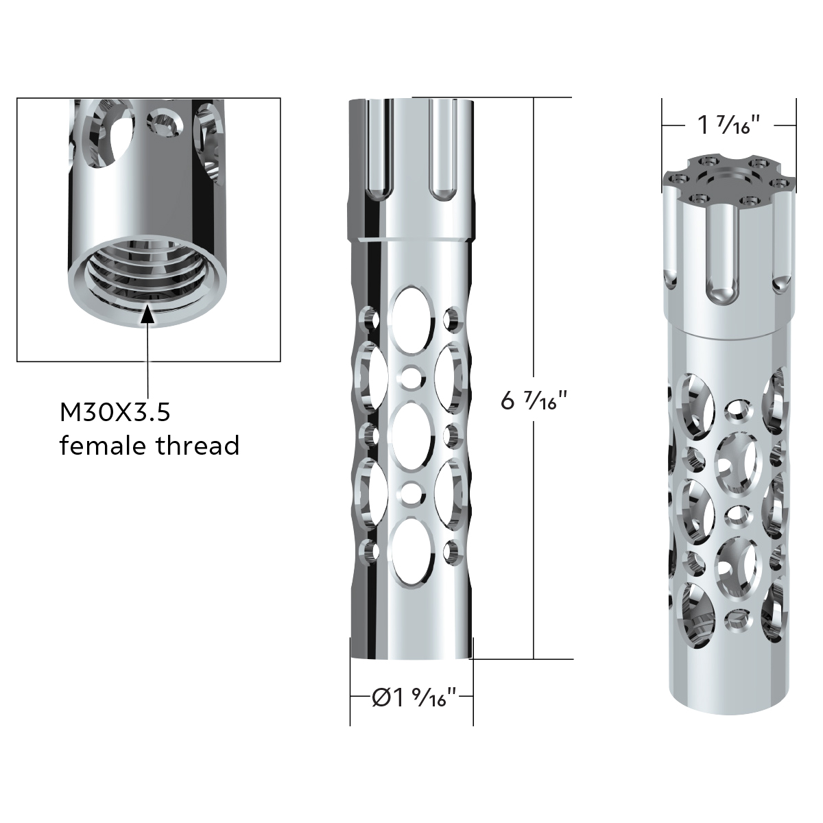 M30X3.5 Thread-On Austin Style Gun Cylinder Gearshift Knob - Chrome - Thumbnail 4