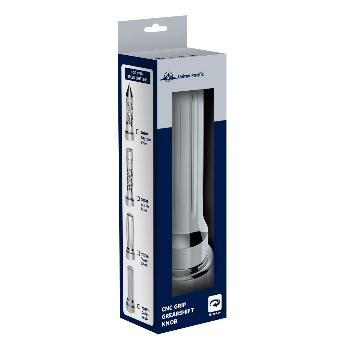 Thread-On Dallas Style Gearshift Knob With 9/10 Speed Adapter - Chrome/Vertical - Thumbnail 4