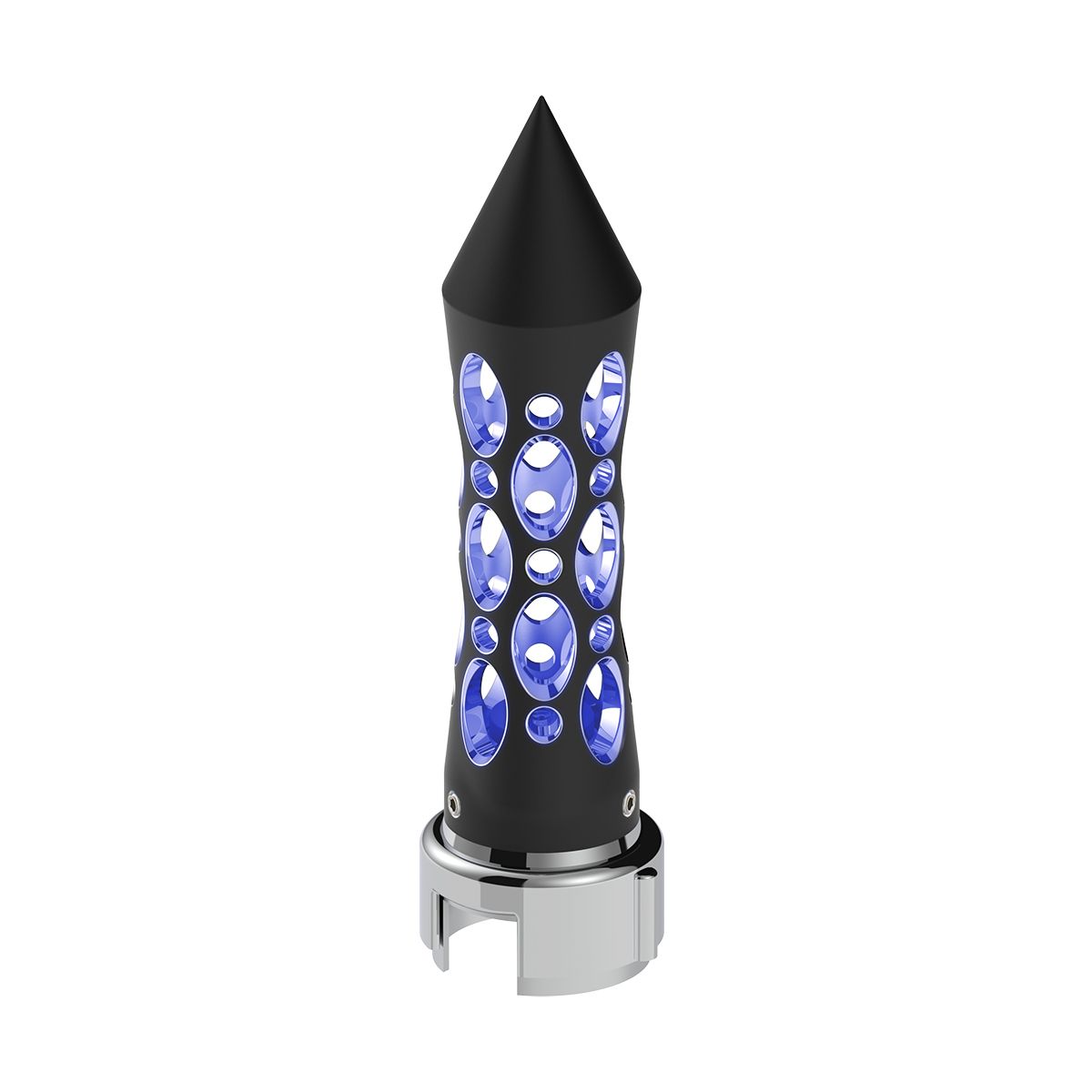 Thread-On Daytona Style Spike Gearshift Knob With LED 13/15/18 Speed Adapter - Black/Blue LED
