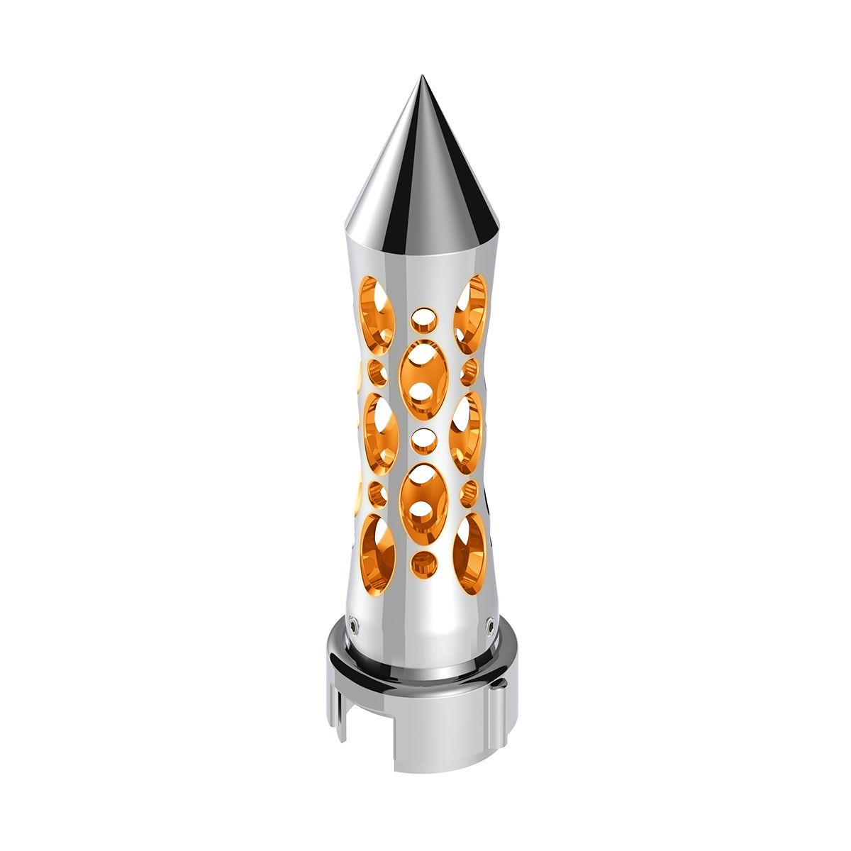 Thread-On Daytona Style Spike Gearshift Knob With LED 13/15/18 Speed Adapter - Chrome/Amber LED