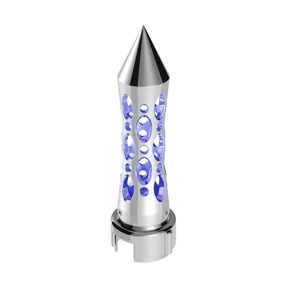 Thread-On Daytona Style Spike Gearshift Knob With LED 13/15/18 Speed Adapter - Chrome/Blue LED