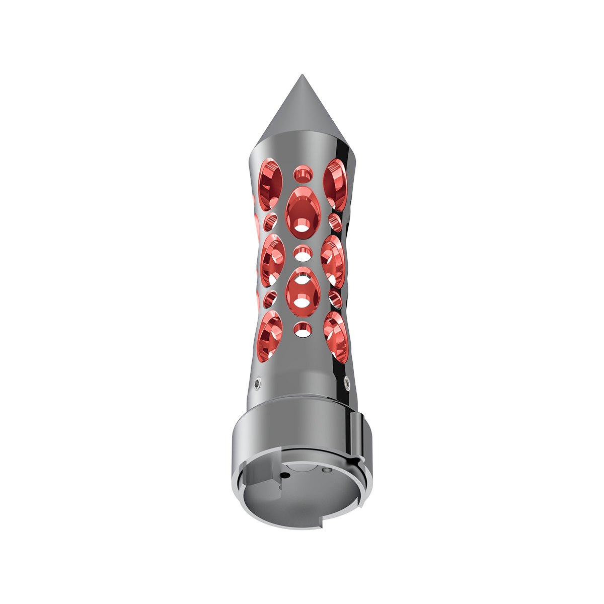 Thread-On Daytona Style Spike Gearshift Knob With LED 9/10 Speed Adapter - Chrome/Red LED - Thumbnail 3