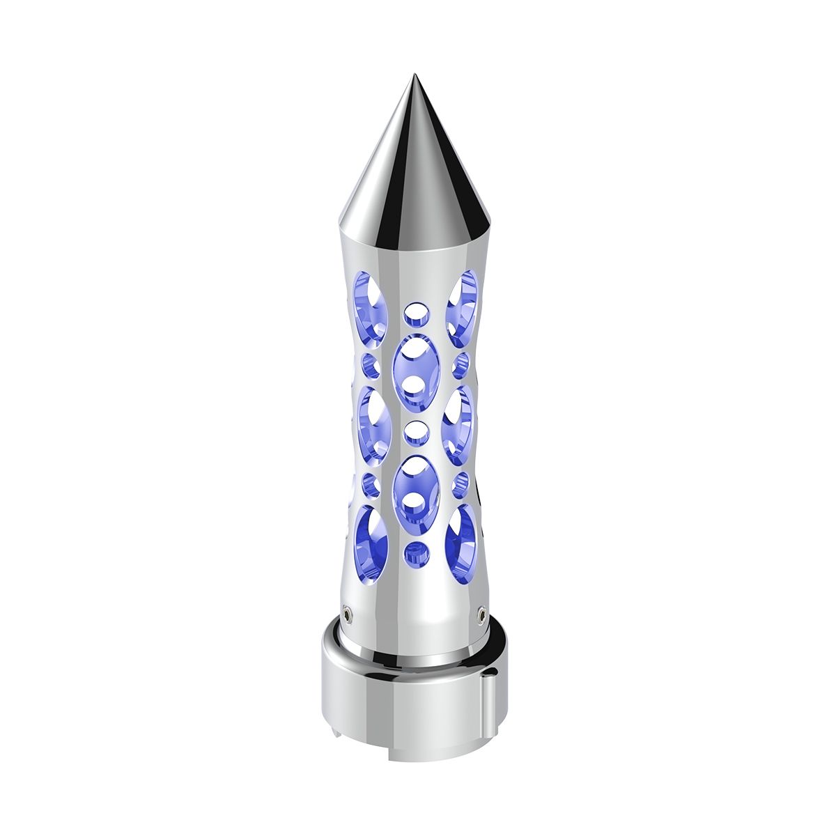 Thread-On Daytona Style Spike Gearshift Knob With LED 9/10 Speed Adapter - Chrome/Blue LED