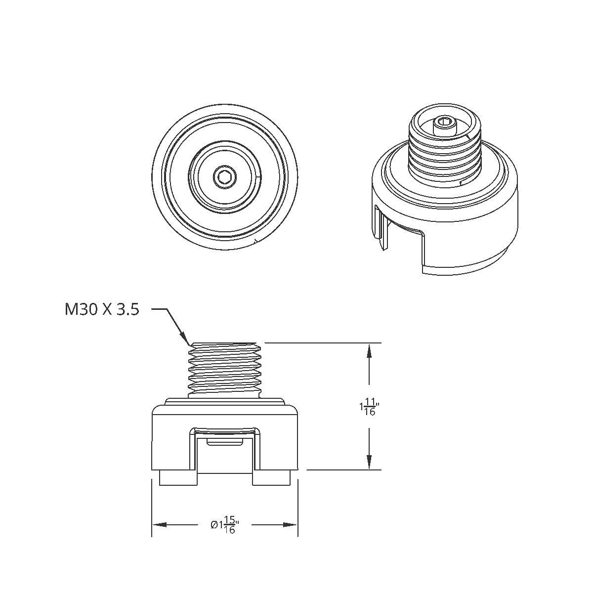M30X3.5 Thread-On Shift Knob Mounting Adapter For Eaton Fuller Style 13/15/18 Shifter - Electric Yellow - Thumbnail 5
