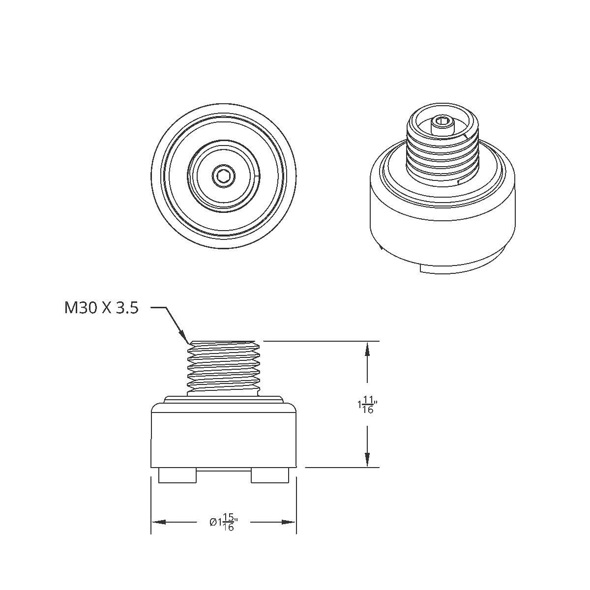 M30X3.5 Thread-On Shift Knob Mounting Adapter For Eaton Fuller Style 9/10 Shifter - Pearl White - Thumbnail 5