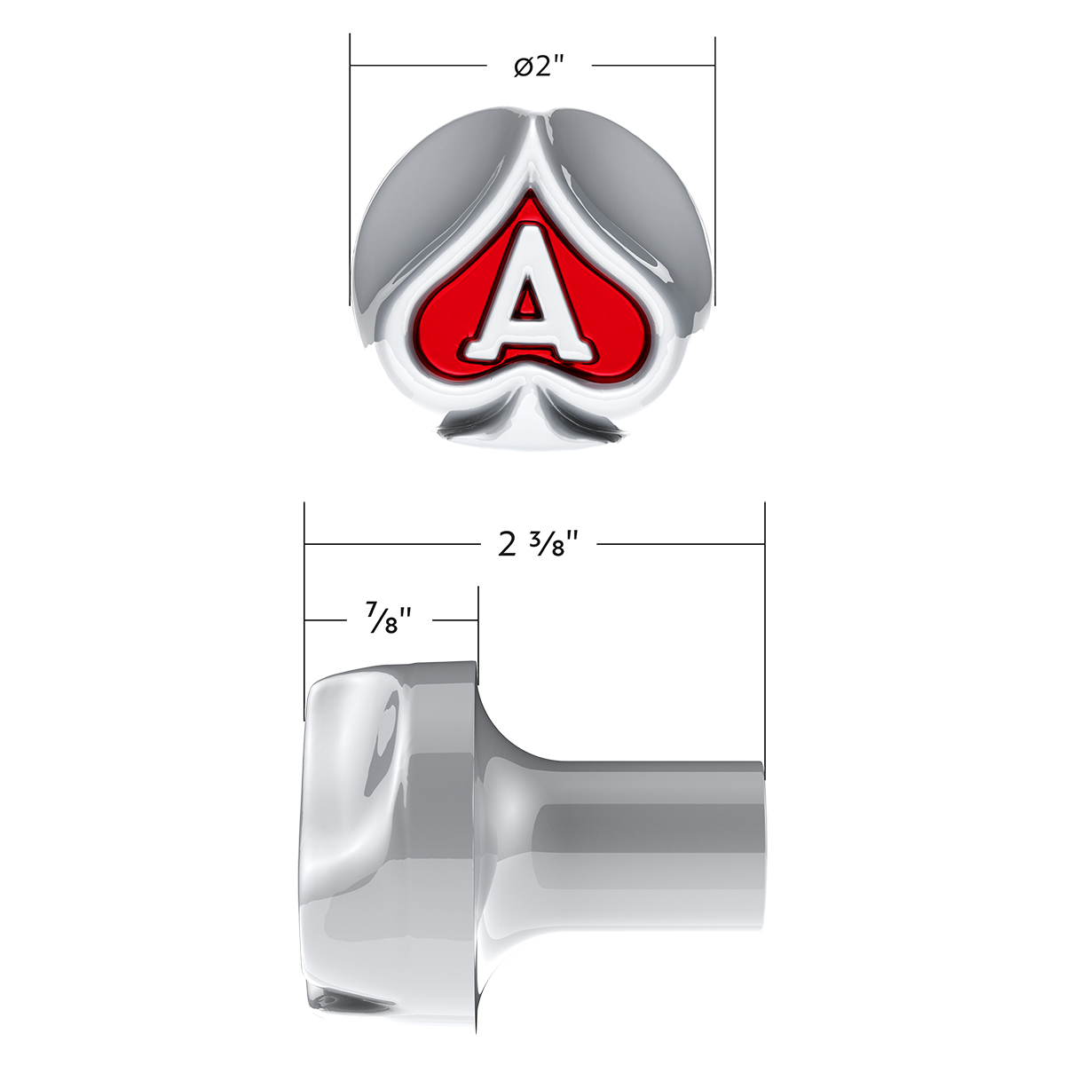 Ace Of Spades Air Valve Knob - Liquid Silver With Gloss Red Inlay - Thumbnail 5