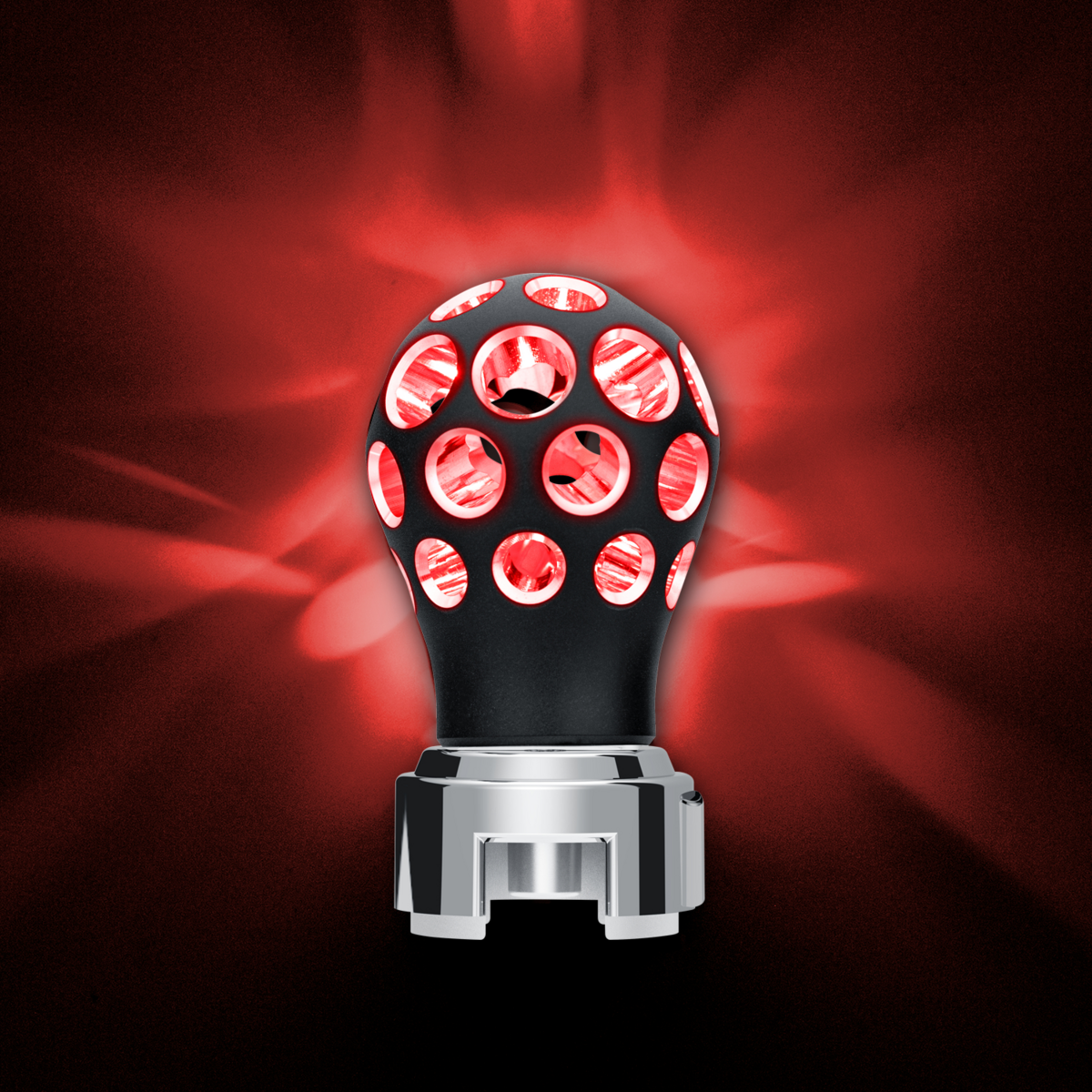 Thread-On Matte Black Phoenix Style Ball Gearshift Knob With LED 13/15/18 Speed Adapter-Red LED - Thumbnail 9