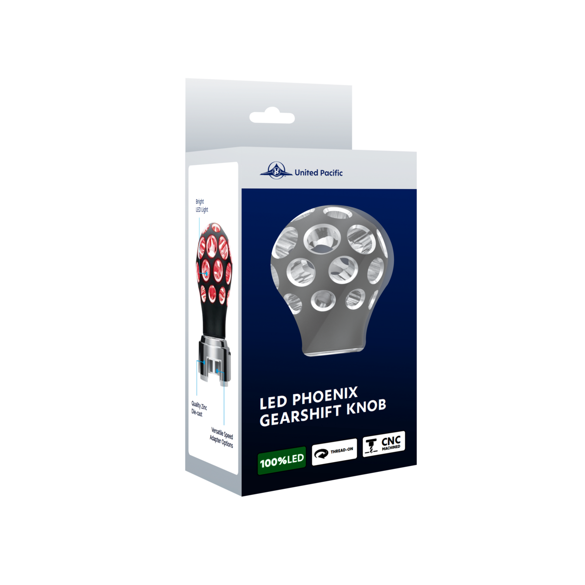 Thread-On Matte Black Phoenix Style Ball Gearshift Knob With LED 13/15/18 Speed Adapter-Red LED - Thumbnail 10