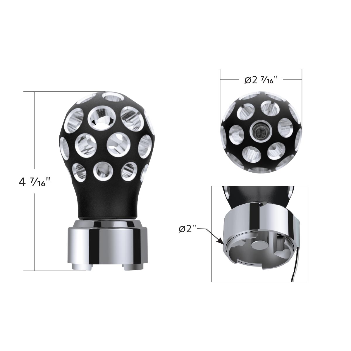 Thread-On Matte Black Phoenix Style Ball Gearshift Knob With LED 9/10 Speed Adapter-Blue LED - Thumbnail 8