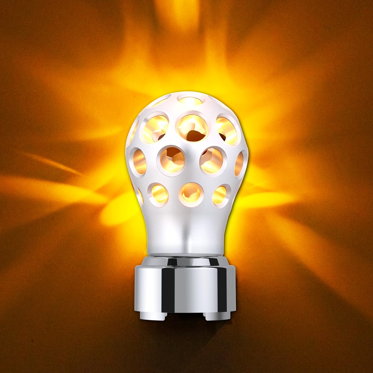 Thread-On Annodized Phoenix Style Ball Gearshift Knob With LED 9/10 Speed Adapter-Amber LED - Thumbnail 10