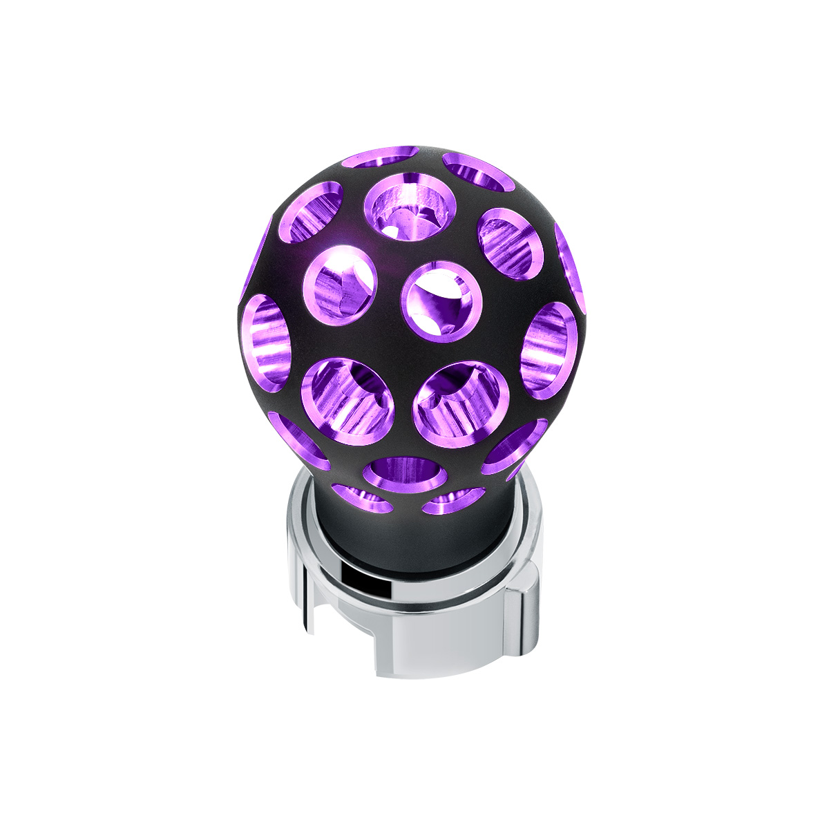 Thread-On Matte Black Phoenix Style Ball Gearshift Knob With LED 13/15/18 Speed Adapter-Purple LED - Thumbnail 3
