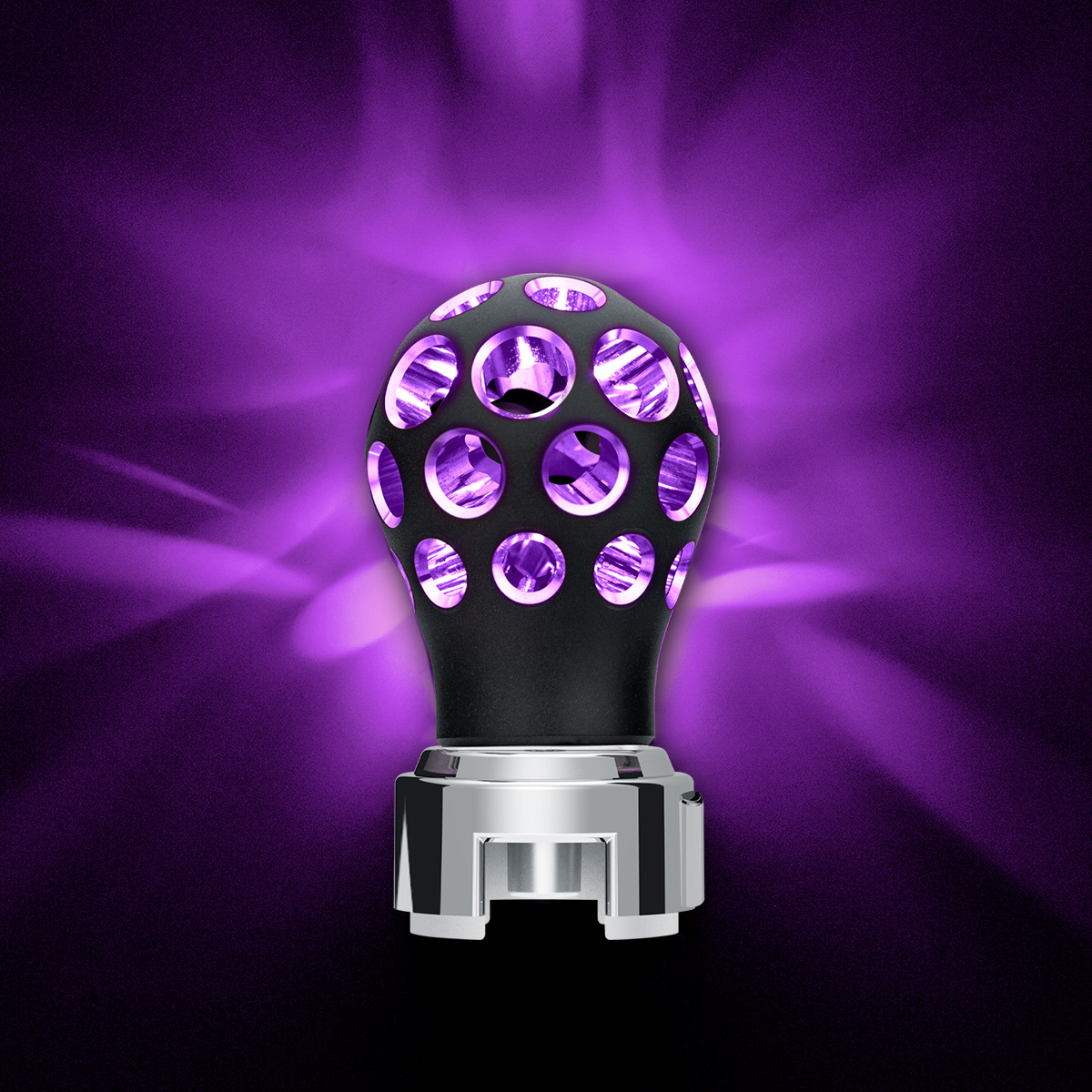 Thread-On Matte Black Phoenix Style Ball Gearshift Knob With LED 13/15/18 Speed Adapter-Purple LED - Thumbnail 9