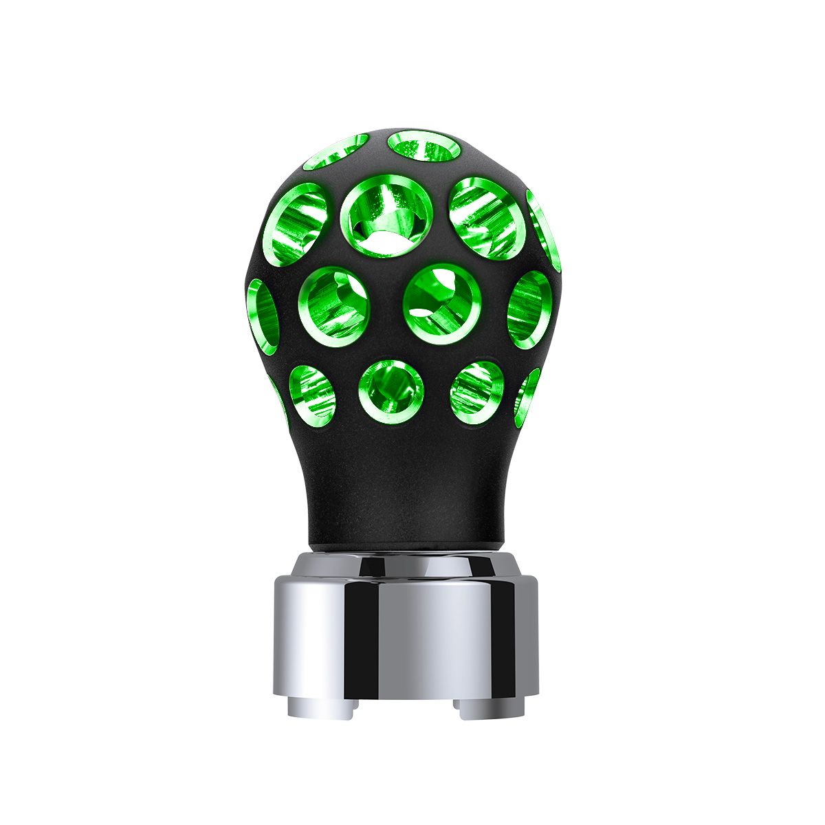 Thread-On Matte Black Phoenix Style Ball Gearshift Knob With LED 9/10 Speed Adapter-Green LED