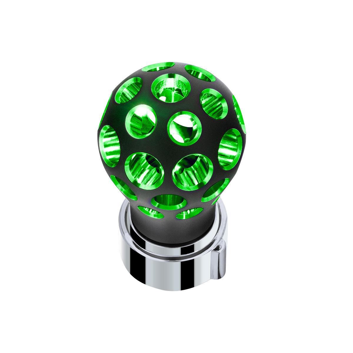 Thread-On Matte Black Phoenix Style Ball Gearshift Knob With LED 9/10 Speed Adapter-Green LED - Thumbnail 3