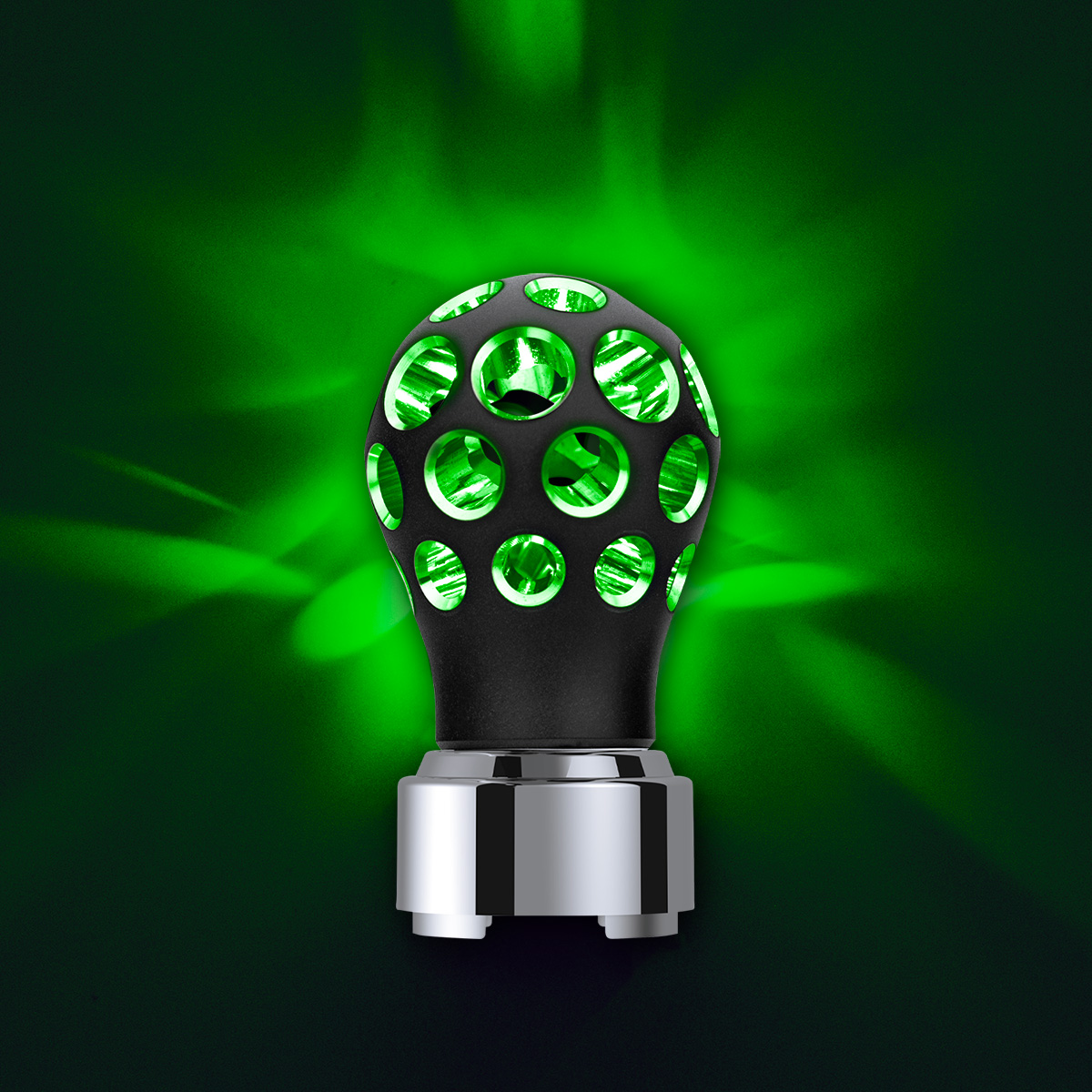 Thread-On Matte Black Phoenix Style Ball Gearshift Knob With LED 9/10 Speed Adapter-Green LED - Thumbnail 9
