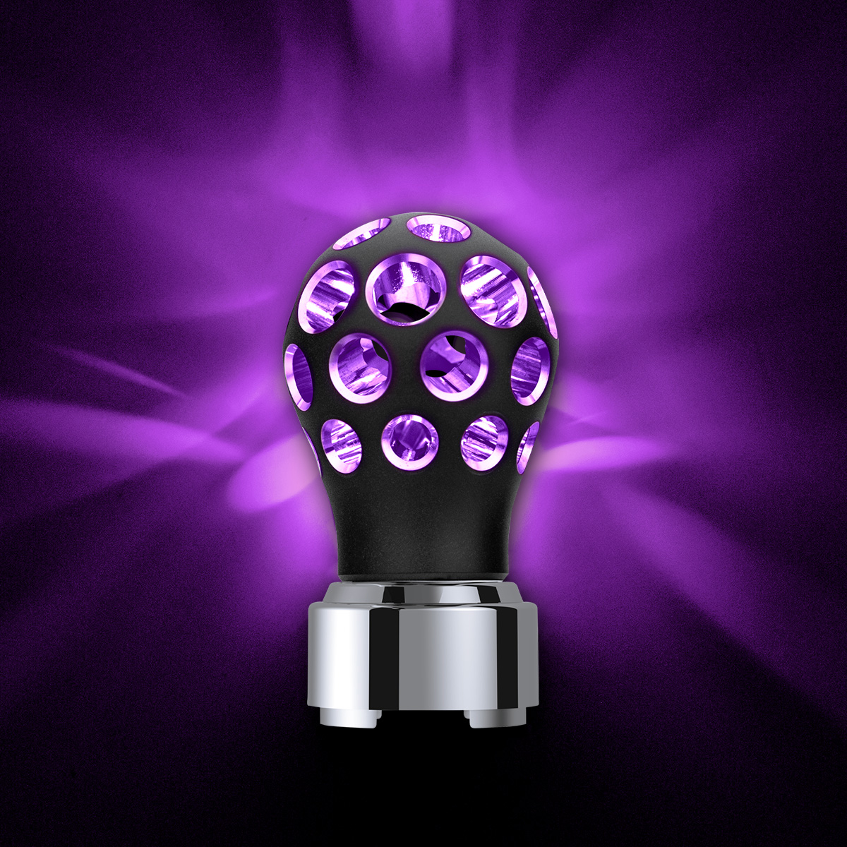 Thread-On Matte Black Phoenix Style Ball Gearshift Knob With LED 9/10 Speed Adapter-Purple LED - Thumbnail 9