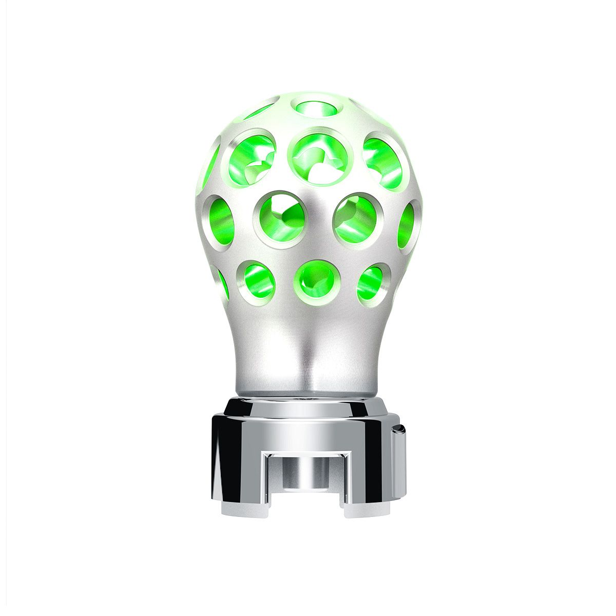 Thread-On Annodized Phoenix Style Ball Gearshift Knob With LED 13/15/18 Speed Adapter-Green LED
