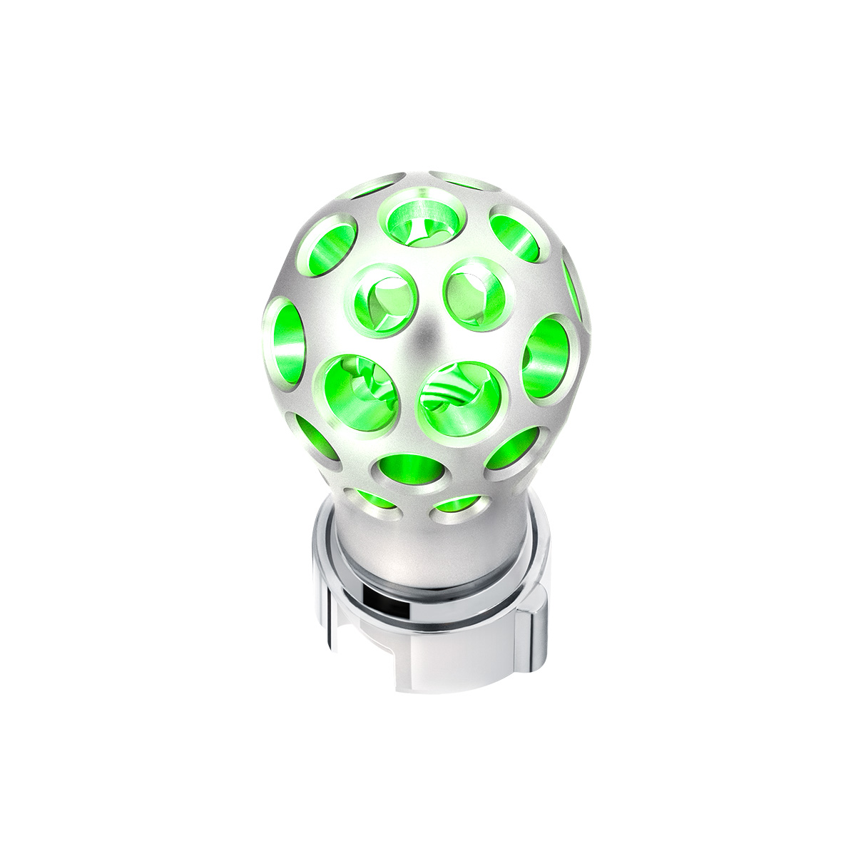 Thread-On Annodized Phoenix Style Ball Gearshift Knob With LED 13/15/18 Speed Adapter-Green LED - Thumbnail 3