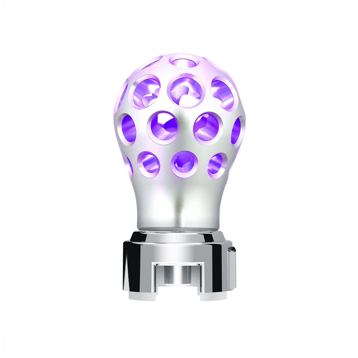 Thread-On Annodized Phoenix Style Ball Gearshift Knob With LED 13/15/18 Speed Adapter-Purple LED