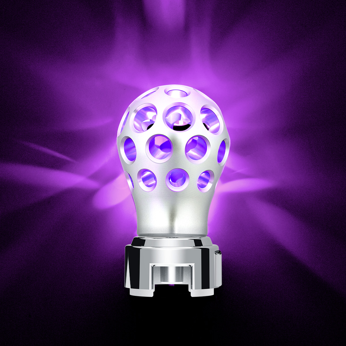 Thread-On Annodized Phoenix Style Ball Gearshift Knob With LED 13/15/18 Speed Adapter-Purple LED - Thumbnail 9