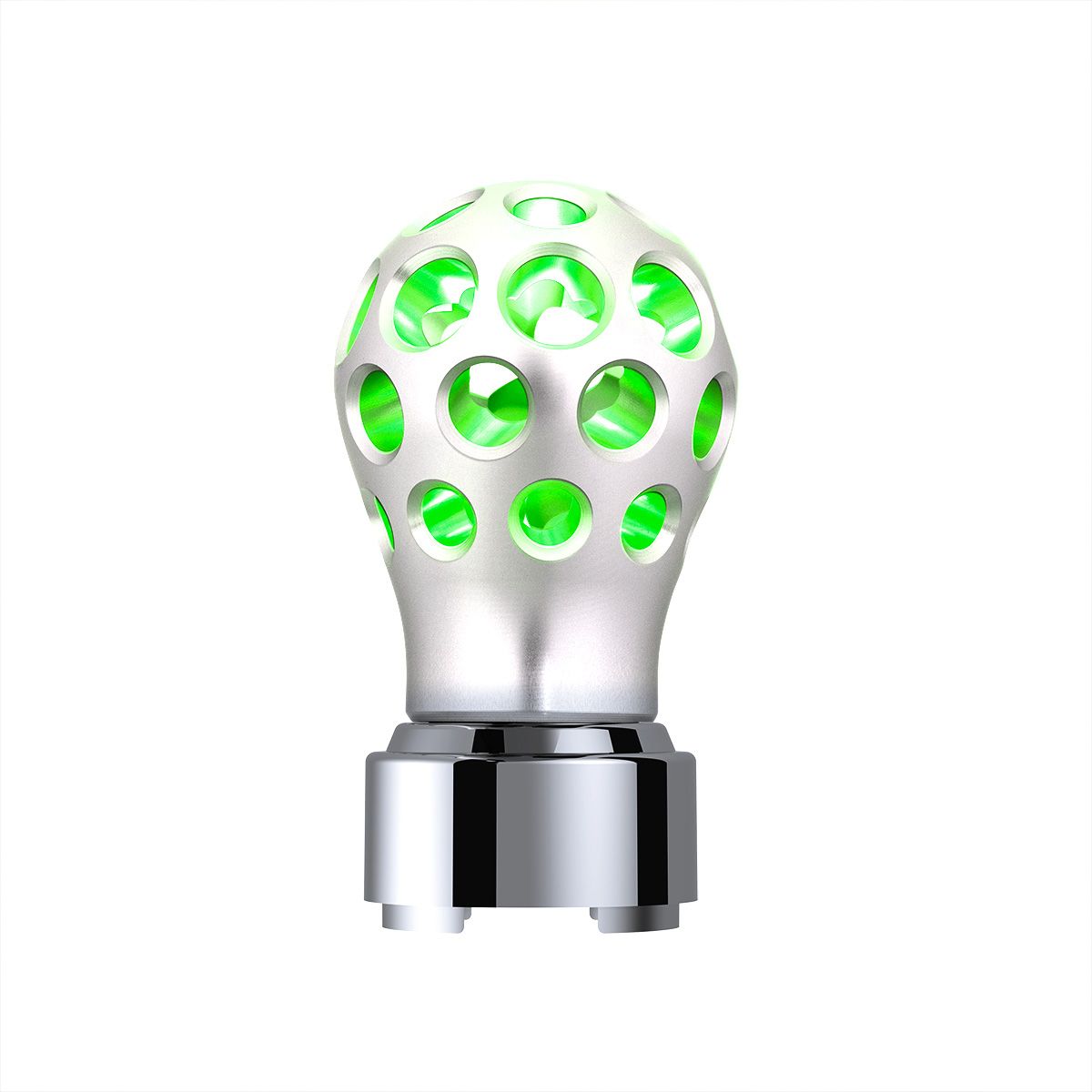 Thread-On Annodized Phoenix Style Ball Gearshift Knob With LED 9/10 Speed Adapter-Green LED