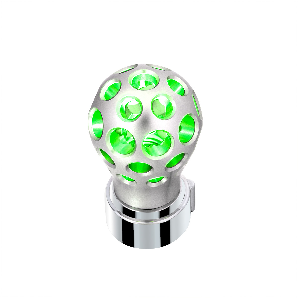 Thread-On Annodized Phoenix Style Ball Gearshift Knob With LED 9/10 Speed Adapter-Green LED - Thumbnail 3
