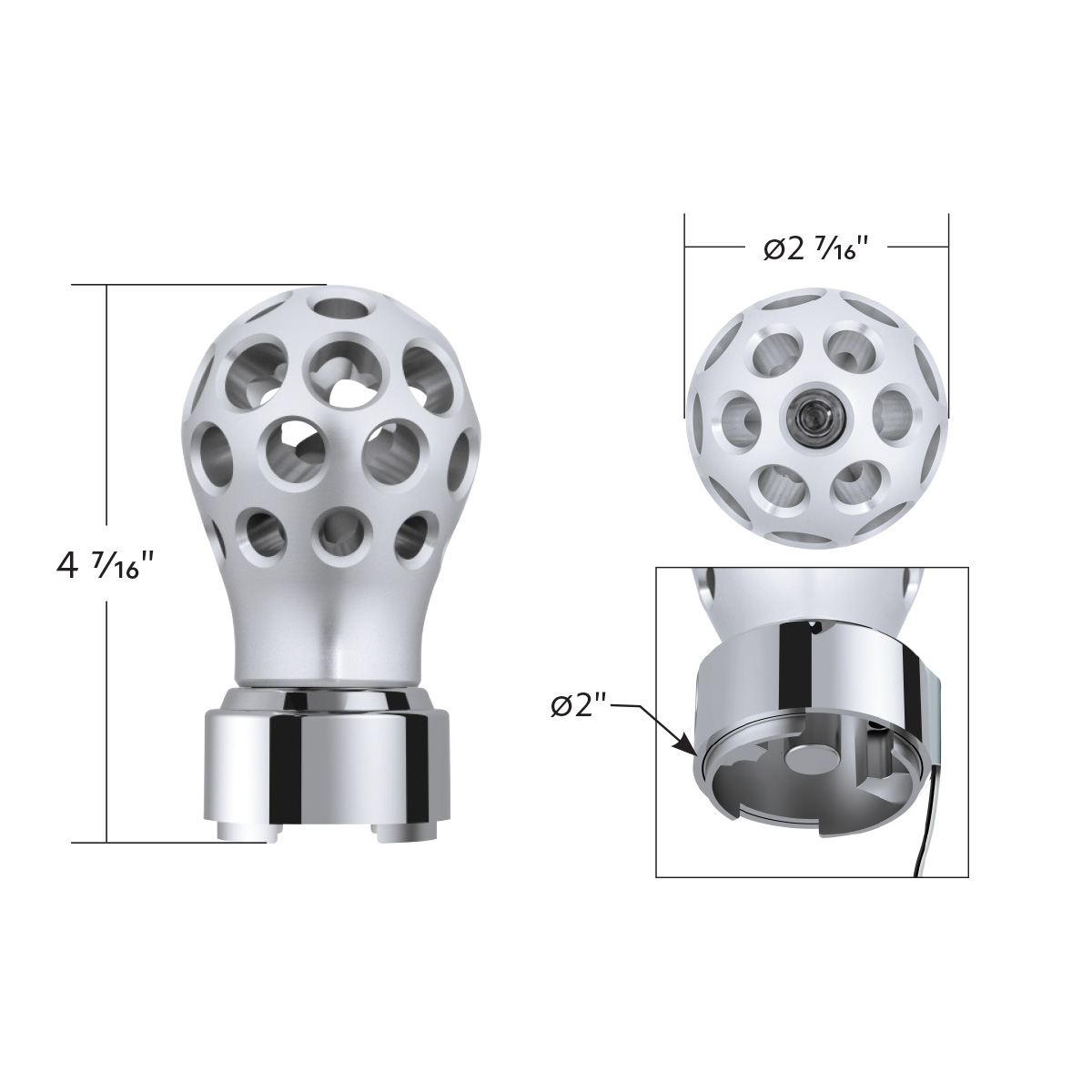 Thread-On Annodized Phoenix Style Ball Gearshift Knob With LED 9/10 Speed Adapter-Purple LED - Thumbnail 10