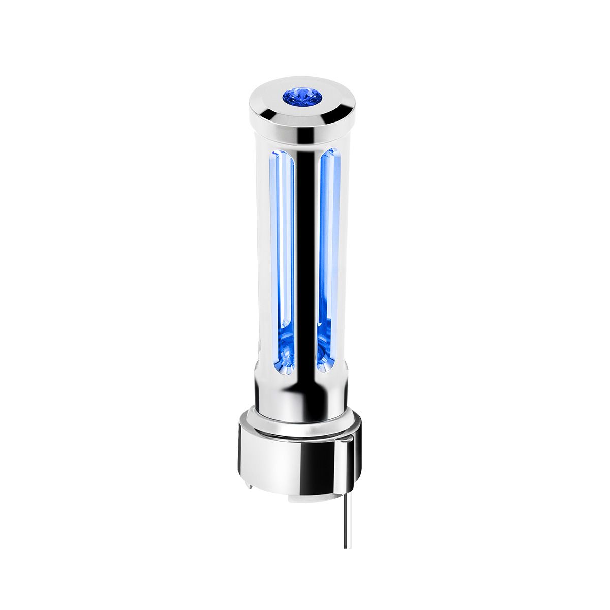 Thread-On Chrome Sonoma Style Gearshift Knob With LED 9/10 Speed Adapter-Blue Crystal/Blue LED