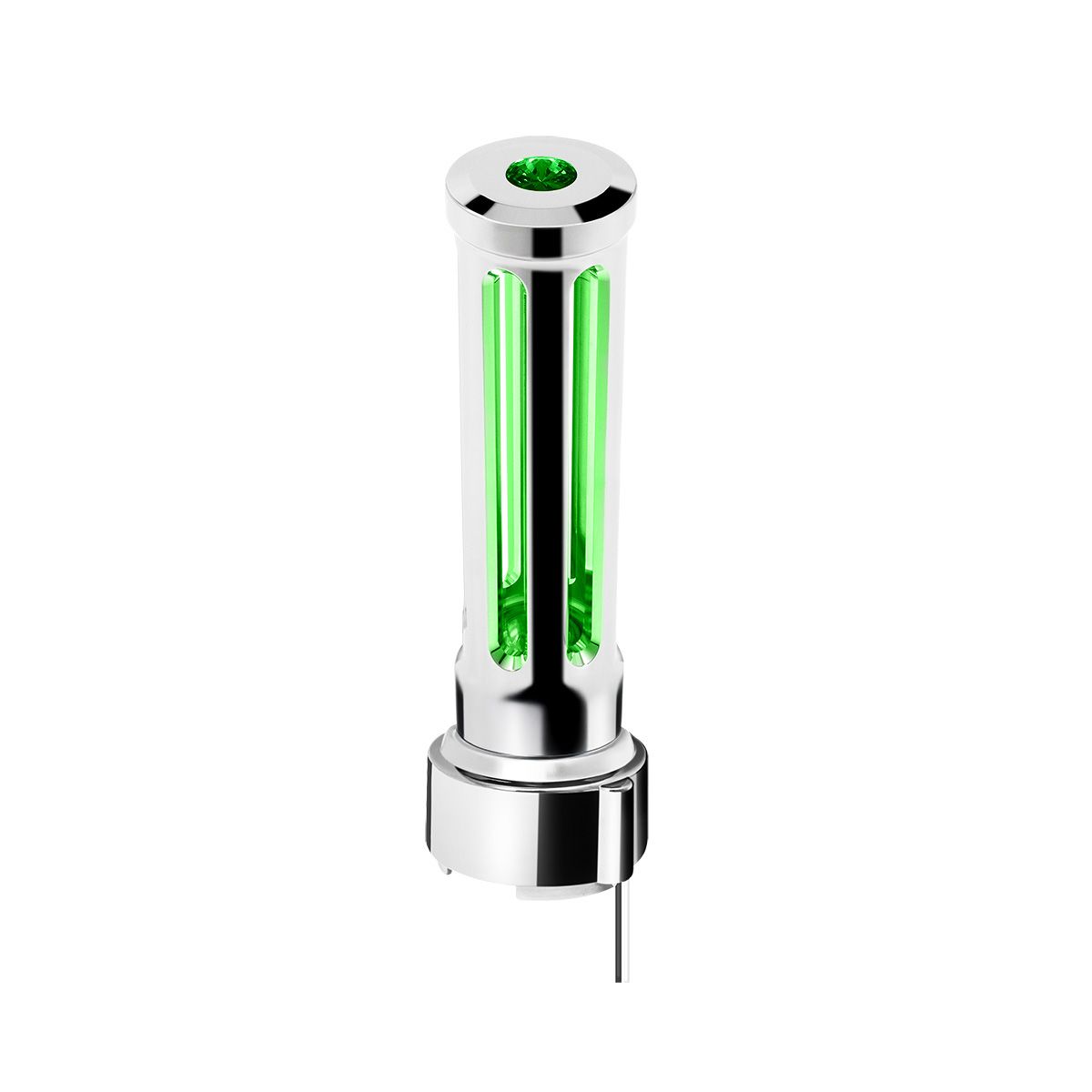Thread-On Chrome Sonoma Style Gearshift Knob With LED 9/10 Speed Adapter-Dark Green Crystal/Green LED
