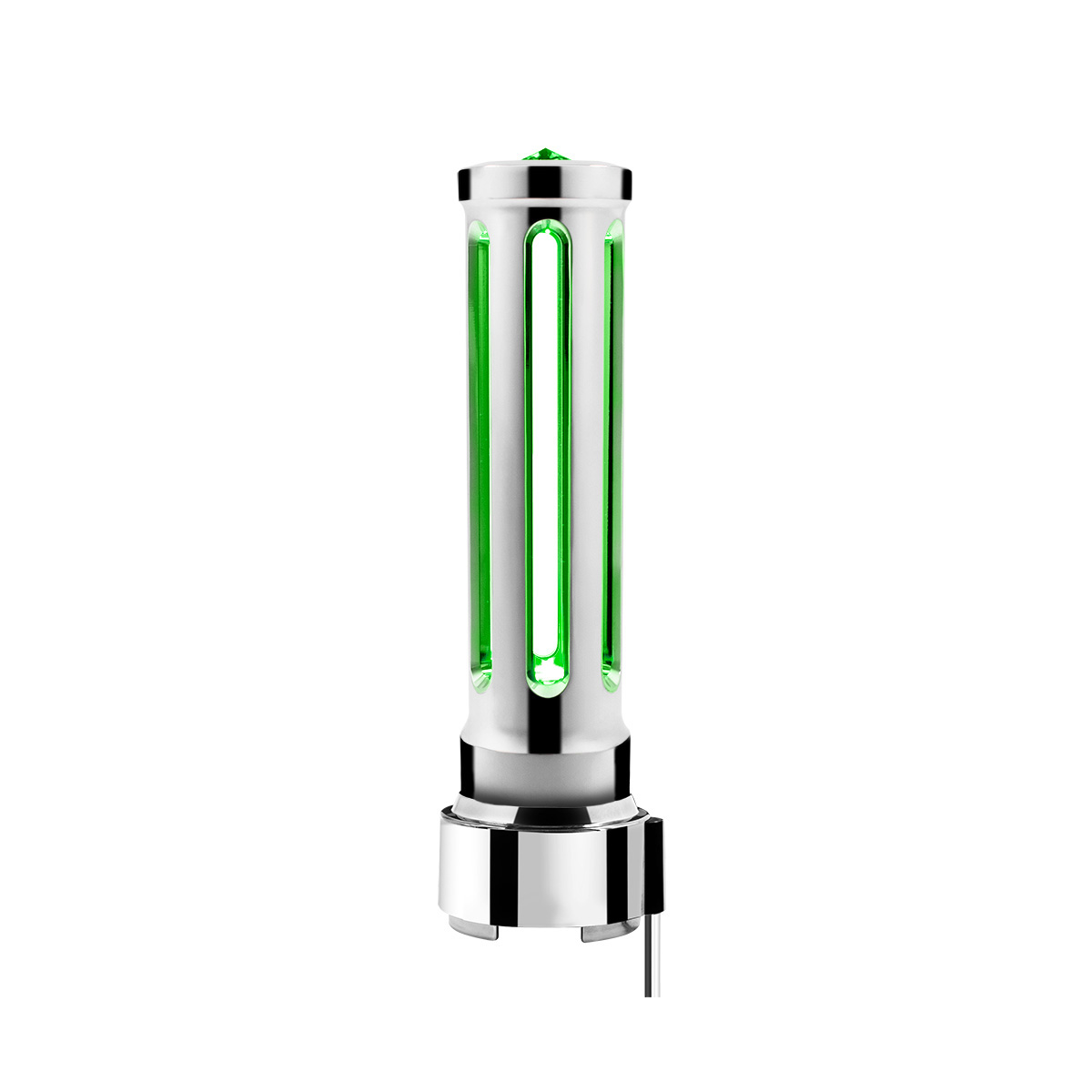 Thread-On Chrome Sonoma Style Gearshift Knob With LED 9/10 Speed Adapter-Dark Green Crystal/Green LED - Thumbnail 3