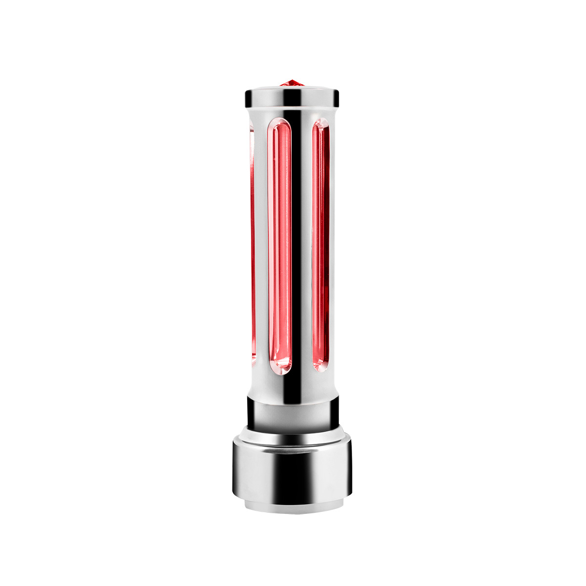 Thread-On Chrome Sonoma Style Gearshift Knob With LED 9/10 Speed Adapter-Red Crystal/Red LED - Thumbnail 5