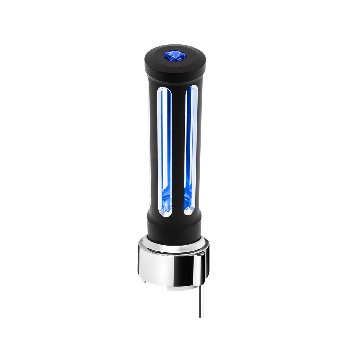 Thread-On Matte Black Sonoma Style Gearshift Knob With LED 9/10 Speed Adapter-Blue Crystal/Blue LED
